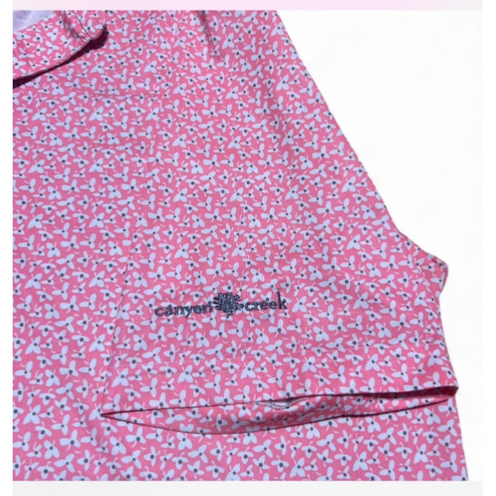 FootJoy Polo Shirt Mens Medium Pink‎ Floral Logo Left Sleeve - Picture 3 of 8